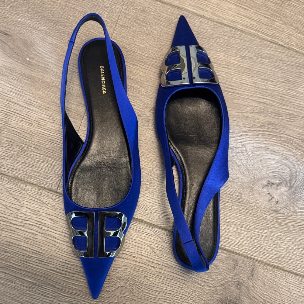 Balenciaga Women's Blue Pointed Slingback Heels